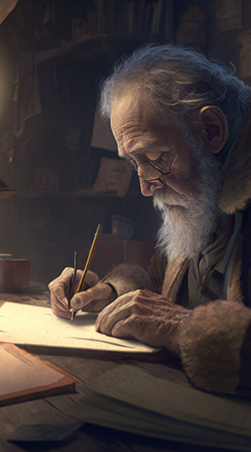 AYEKNO AEGO concept art of old man writing a novel 169 c27cb1a1 4c9c 485e a107 523ef69a7498