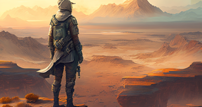 AYEKNO AEGO concept art of an explorer looking over a vast land 20f3bfbd c7c6 4cec bbf9 977606477db8